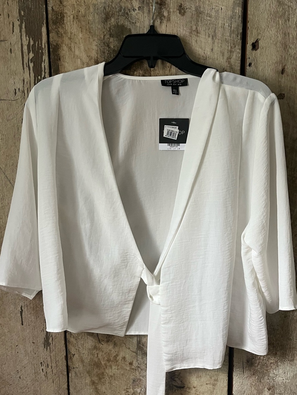 Topshop Cream Tie-Front V-Neck Blouse